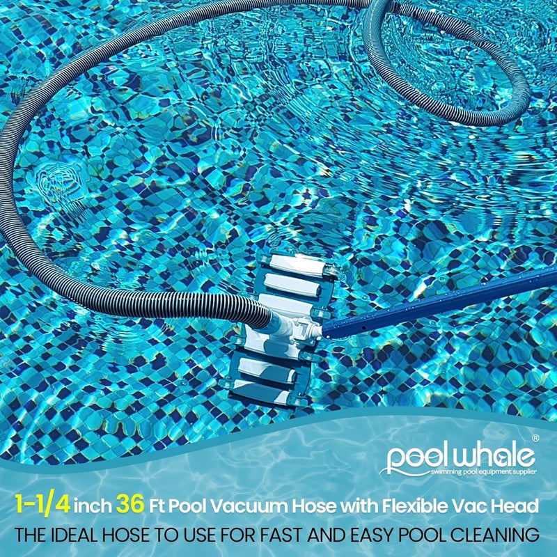 POOLWHALE Professional 1-1/2-Inch x 36-Feet Swimming Pool Vacuum Hoses and Weighted Rotatable Handle Vacuum Head with Wheels, Perfect for Above Ground and Inground Pools - Image 2